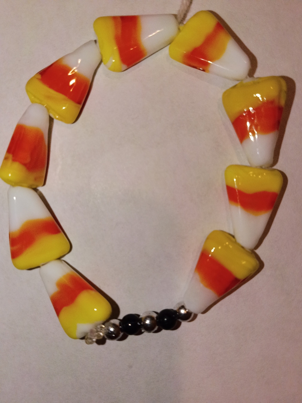Handmade Candy Corn Glass Beaded Bracelet - Yellow & Orange